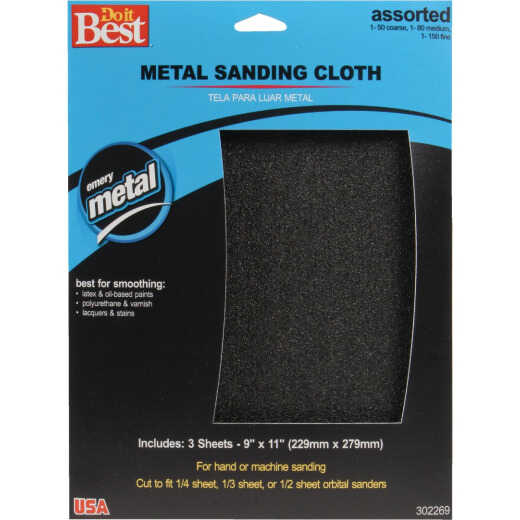 Do it Best 9 In. W x 11 In. L Assorted Grit Emery Cloth (3-Pack)