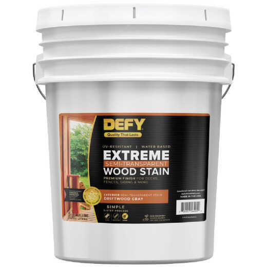 DEFY Extreme Semi-Transparent Exterior Wood Stain, Driftwood Gray, 5 Gal.