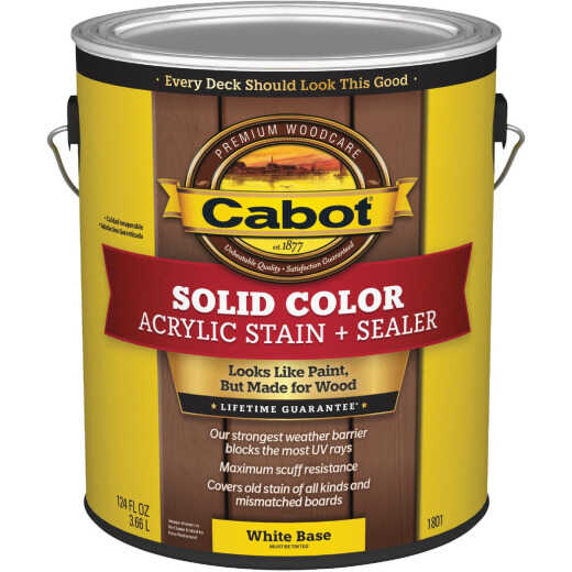 Cabot Solid Color Acrylic Deck Stain, 1801 White Base, 1 Gal.